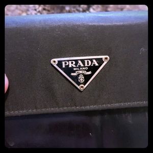 Prada black nylon & leather folding wallet tessuto
